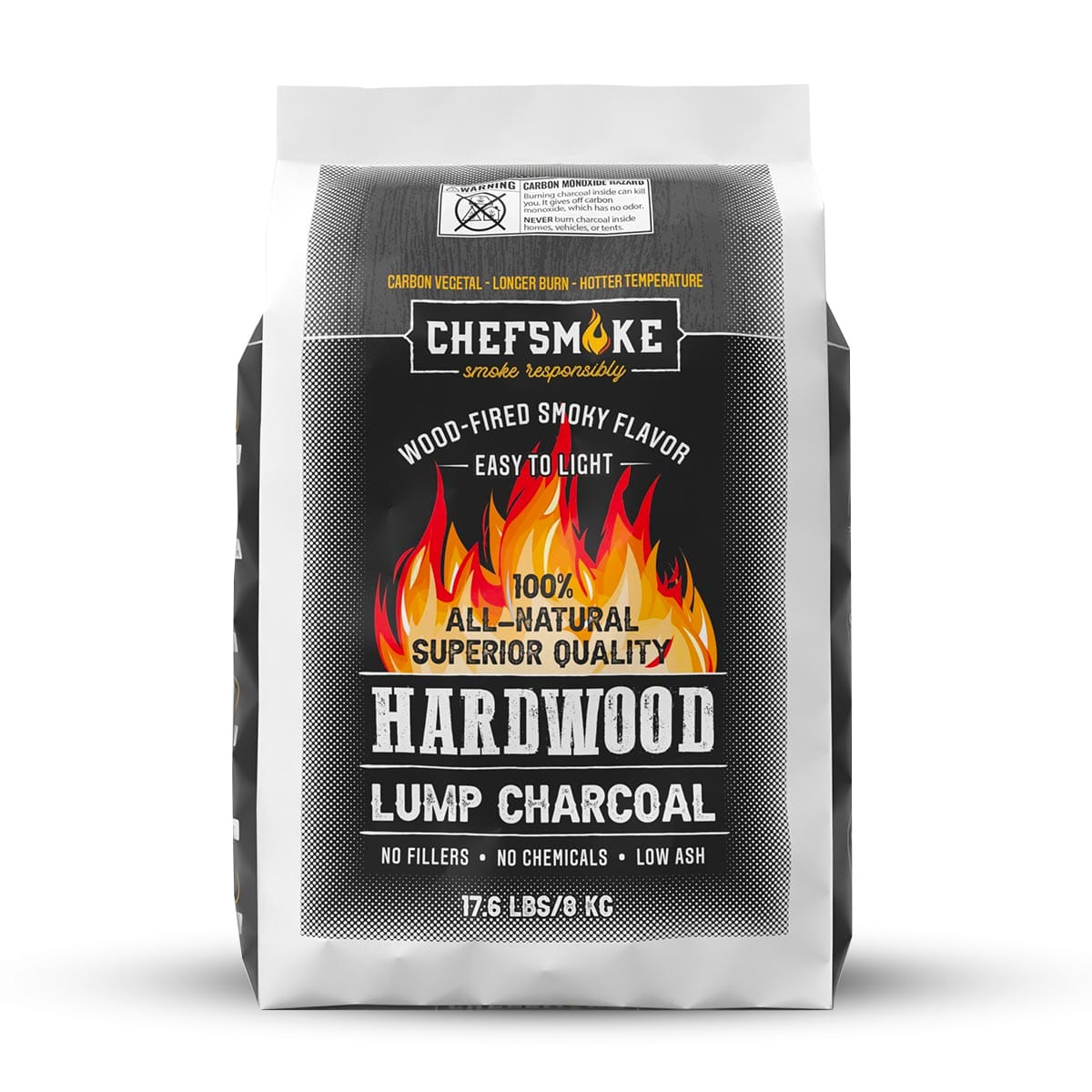 Charcoal, 17.6LB Charcoal, Long Lasting Hardwood LUMP Charcoal, Bigger Chunks, HIGH Heat, Low ASH, All Natural, Best Charcoal for The Barrel BBQ, CHEFSMOKE Company